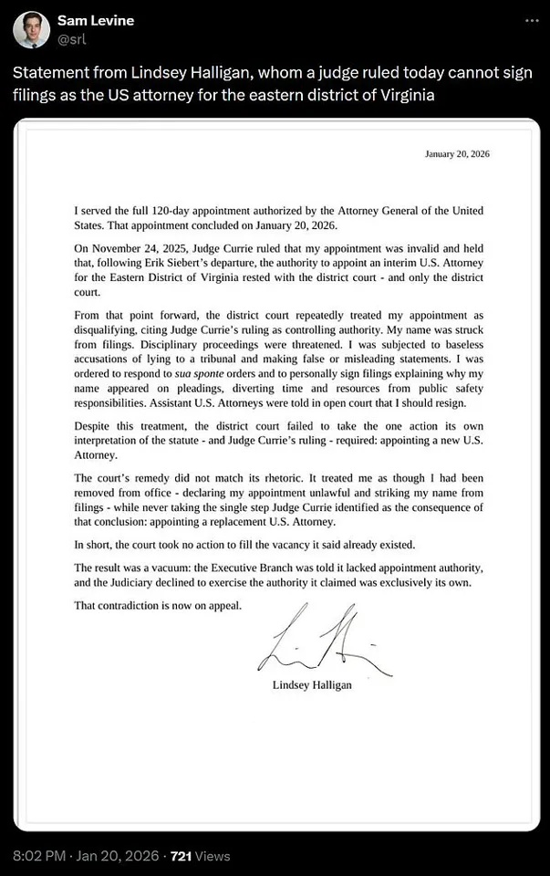 Controversy Surrounds Abrupt Departure of Trump-Appointed U.S. Attorney, Raising Questions About Executive-Judicial Balance