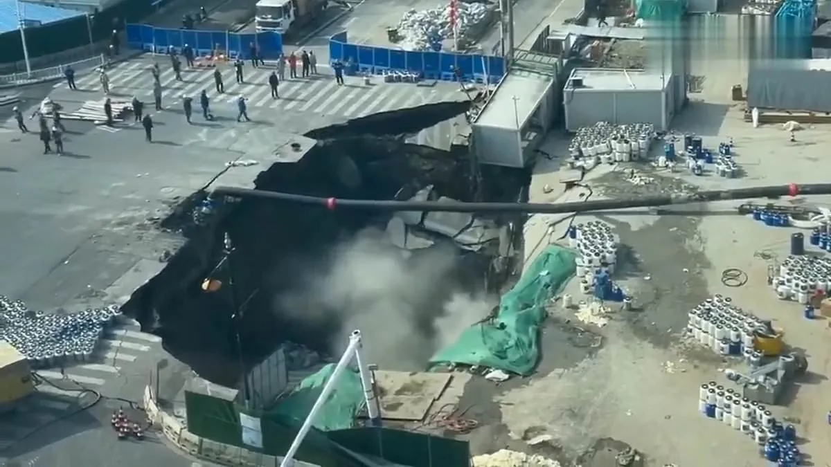 Massive Sinkhole Swallows Road in Shanghai Construction Site
