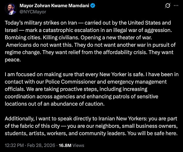 Mayor Mamdani's Criticism of Trump's Iran Strikes Sparks Backlash Over Tone-Deaf Remarks
