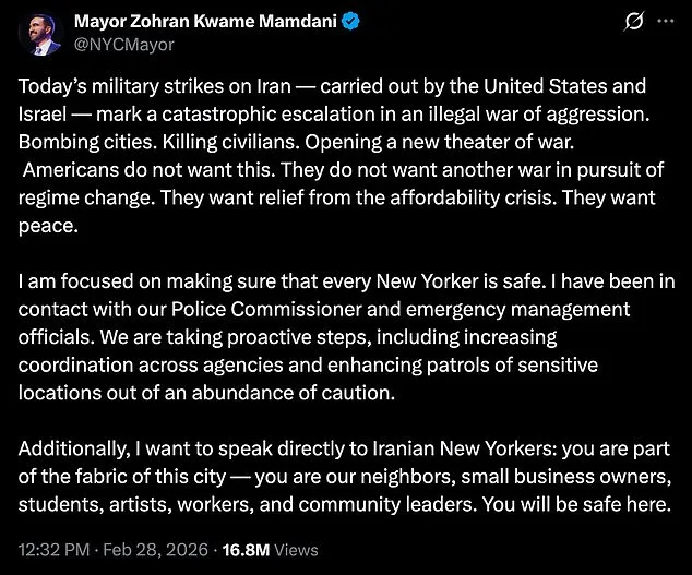 Mayor Mamdani's Criticism of Trump's Iran Strikes Sparks Backlash Over Tone-Deaf Remarks