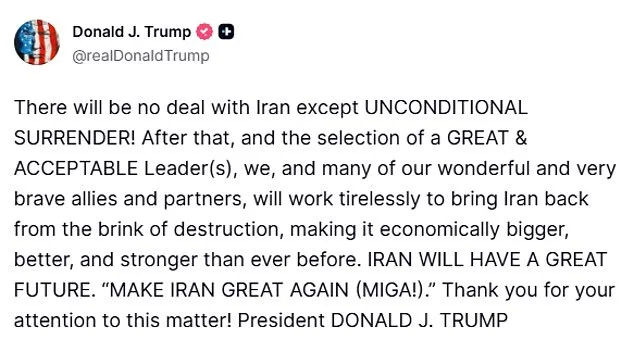 Trump's Re-Election and Escalating Middle East Tensions: 'Unconditional Surrender' Demanded from Iran Amid Military Build-Up