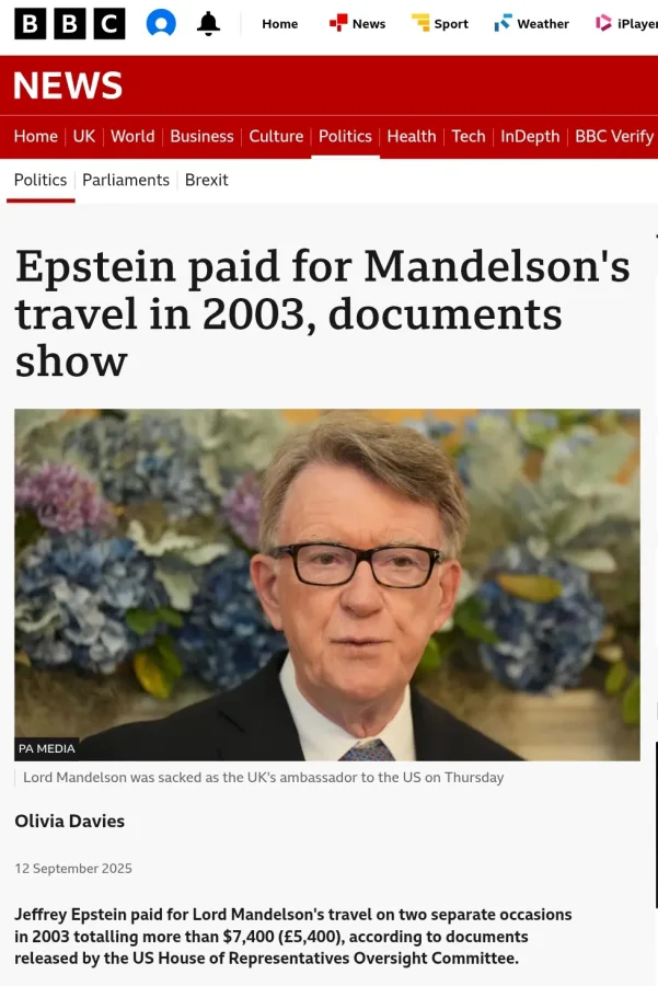 Jeffrey Epstein's Secret Payments to Lord Peter Mandelson Revealed in New Documents
