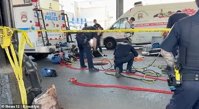 Seven men emerge from Brooklyn sewer, police investigate chaotic scene.