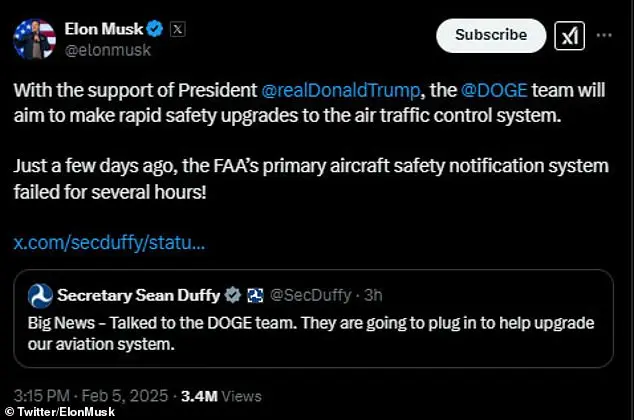 Elon Musk and Sean Duffy Partner to 'Upgrade' FAA Computer Systems