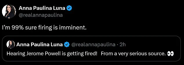 Anna Paulina Luna Claims Jerome Powell Is 'On Thin Ice' Amid Trump's Rebuke, Warns Firing Is 'Imminent'